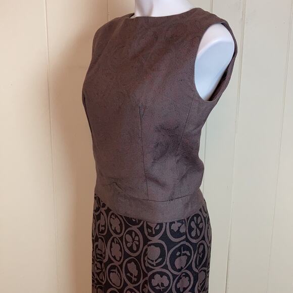 Vintage 50s 60s Handmade Pin Up Rockabilly Dress Medium Brown Floral Sheath - Picture 2 of 6